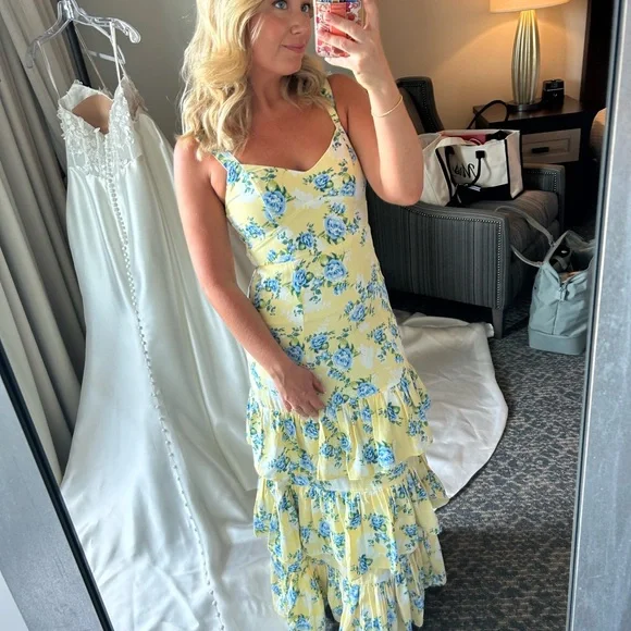 Abercrombie & Fitch Yellow Floral Ruffled Maxi Dress - Picture 2 of 3